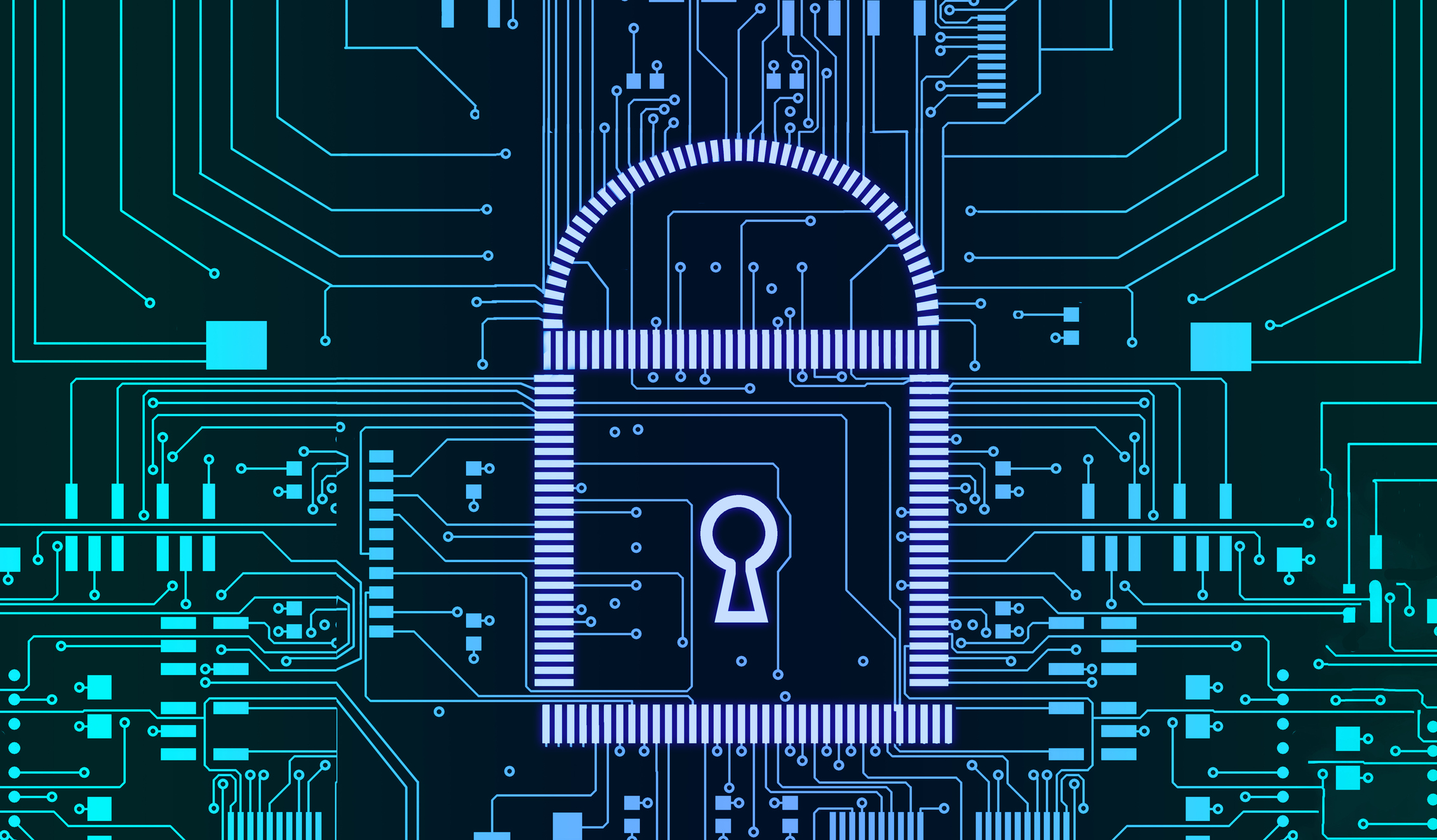 Internet security cyber concept pcb lock futuristic glowing lines background